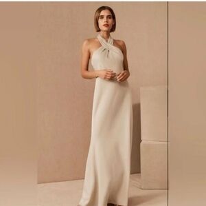 BHLDN Ruby Twist Halter Neck Satin Gown Bridesmaid Dress Champagne Nude Size 4